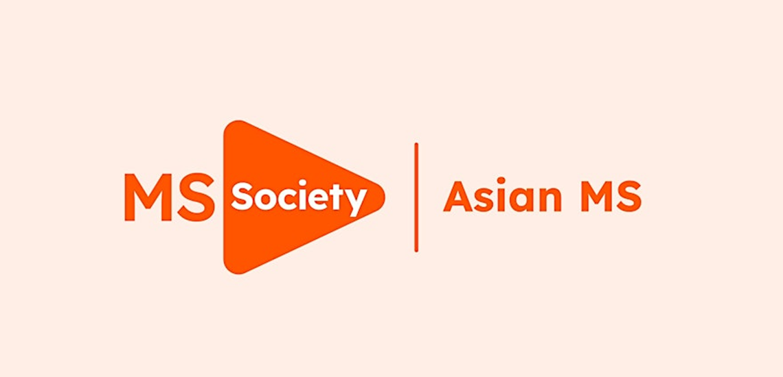 Logo for Asian MS Society in bright orange against a light orange background