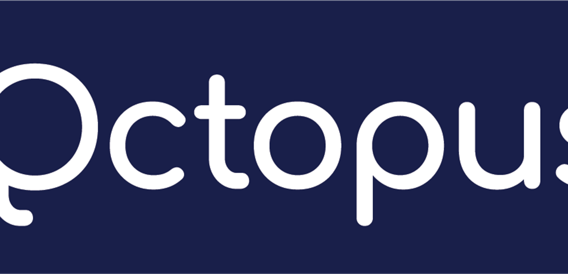Octopus white logo against a blue background