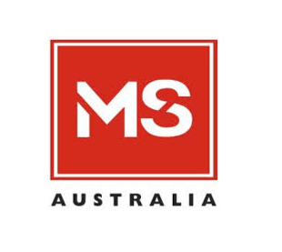 White logo of MS with red background and Australia in block capitals black